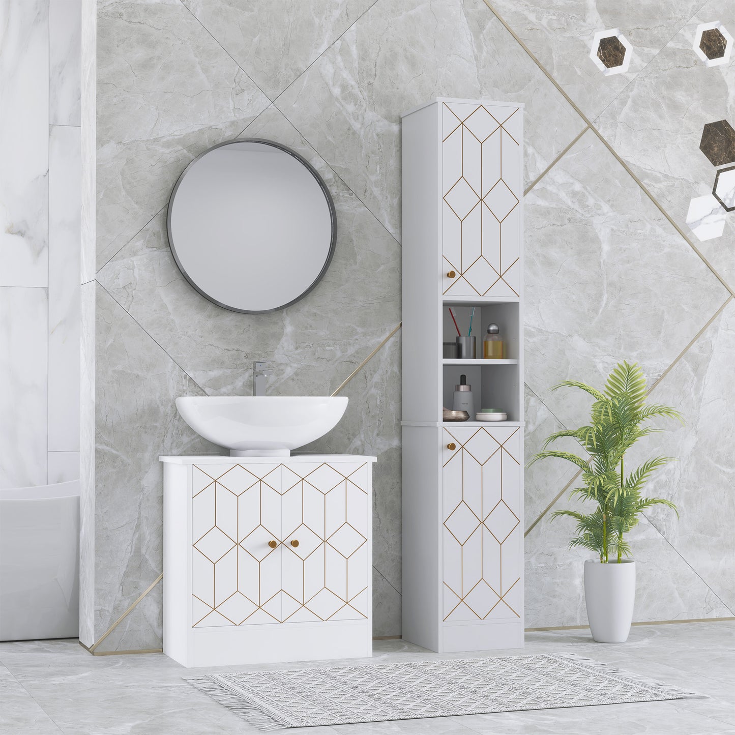 Tall Bathroom Storage Cabinet with Doors, Slim Bathroom Storage Unit with Adjustable Shelves