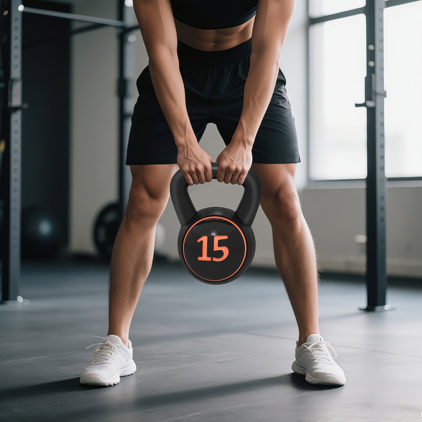 Three-Piece Kettlebell Set, 5lbs, 10lbs, 15lbs with Storage Tray