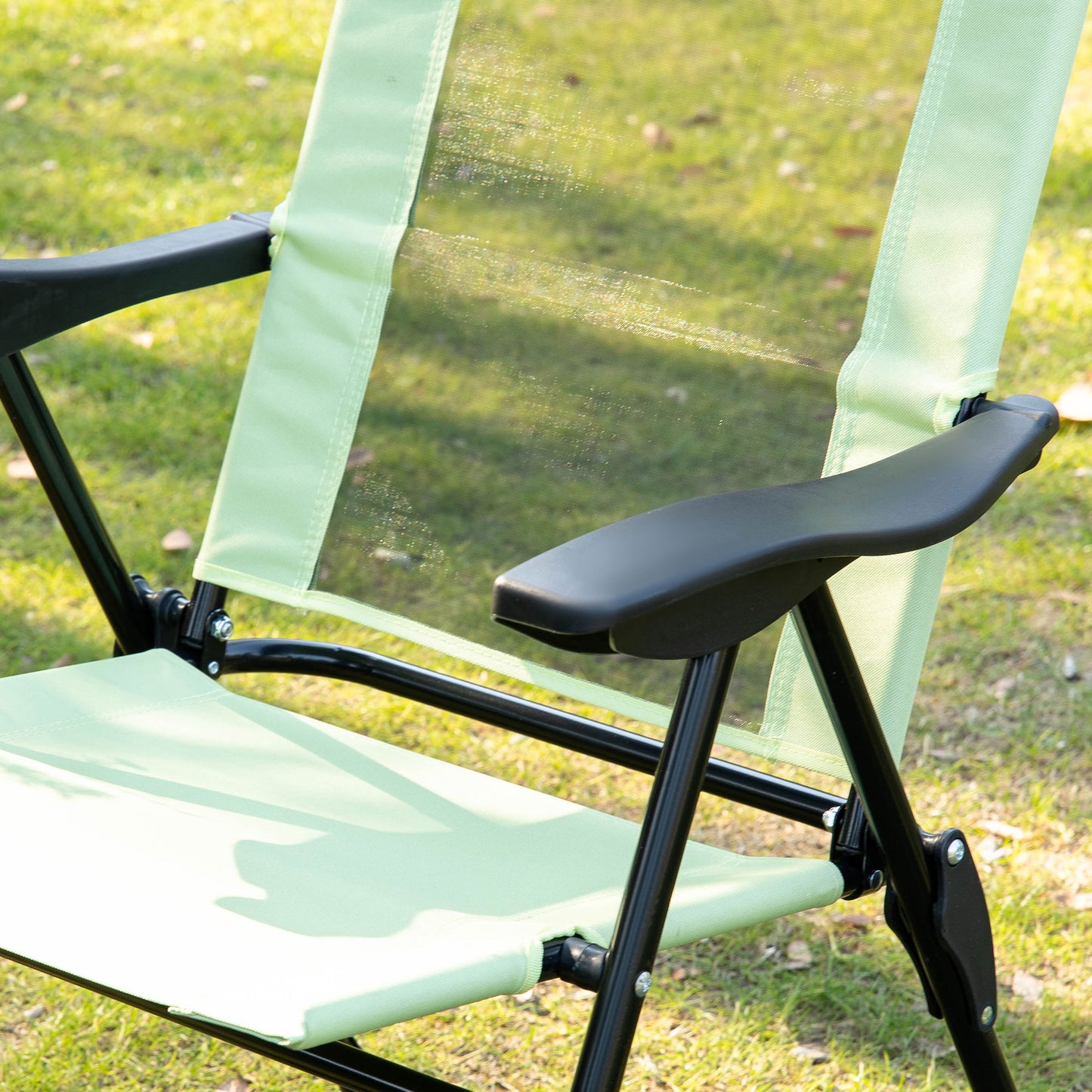 Folding Garden Chairs Set of 2, 5-Position Recliner Camping Chair with High Back for Patio, Picnic, Green