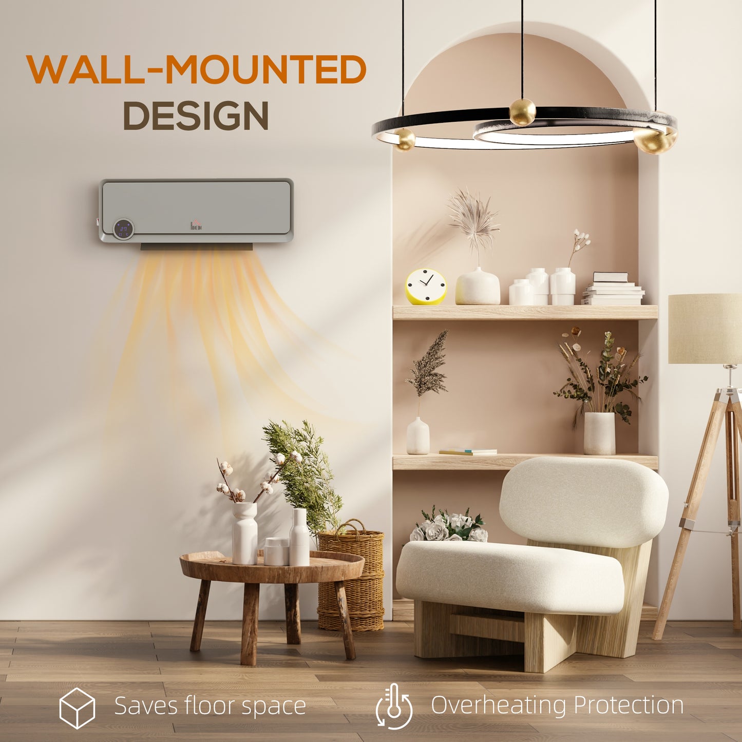 Wall Downflow Heater 2 Heat and Fan 1000W/2000W, Electric Space Heater with Timer Remote Oscillating