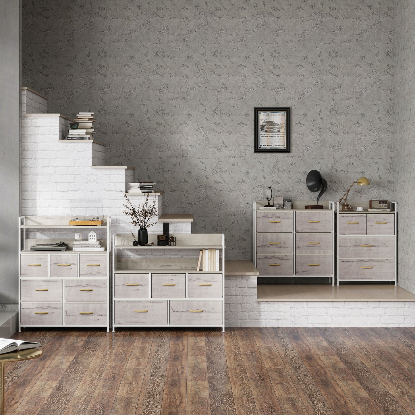 Rustic Chest of Four Fabric Drawers - Black
