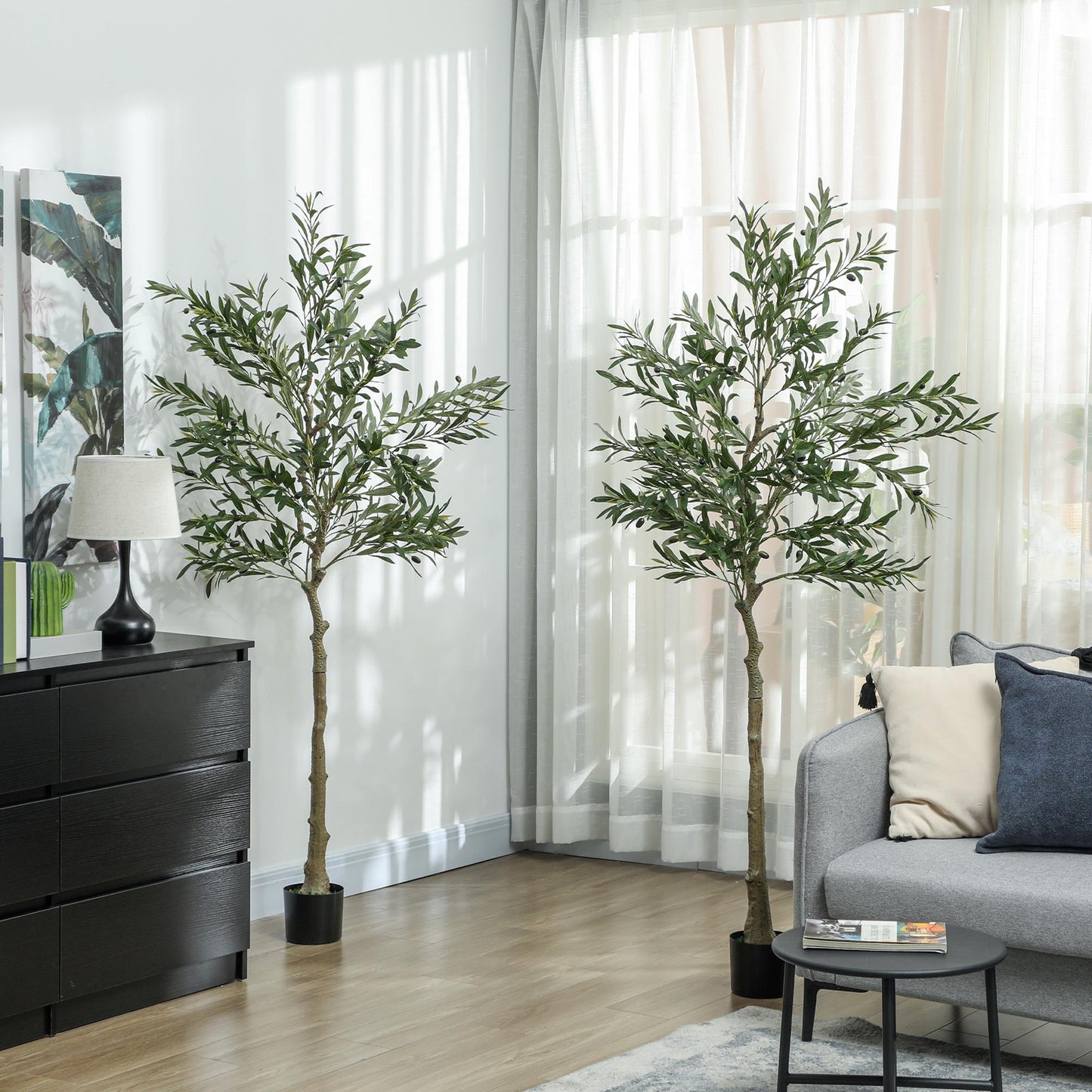 Set of Two Silk Leaf Artificial Olive Trees
