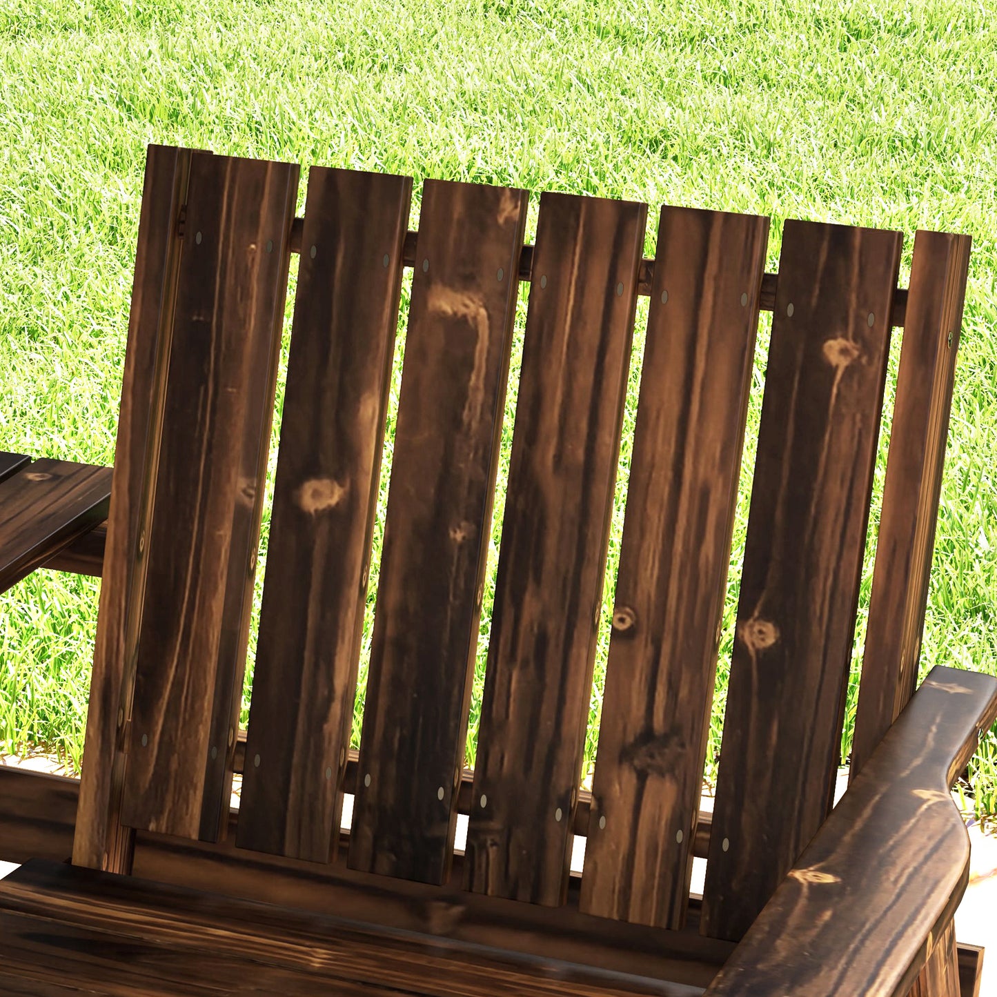 2-Seater Garden Loveseat with Table and Parasol Hole for Porch, Patio, Carbonised Finish