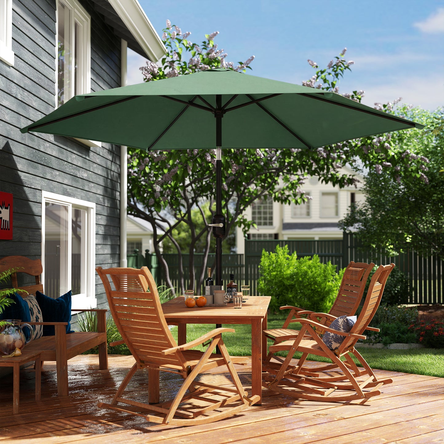 2.6 m Garden Parasol Umbrella with Aluminium Pole, Outdoor Patio Umbrella with Tilt and Crank, Vent, Dark Green