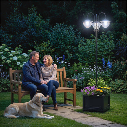 189cm 3-head Solar Lamp Post, Street Light with Planter, Automatic-on, 6 Hour Max Outdoor Ready LED Lighting, Black