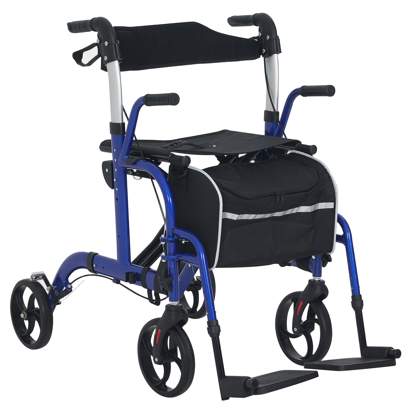 2 in 1 Wheelchair Transport Chair & Folding Rollator Walker with Seat, Backrest, Footrest, Lightweight Walking Frame