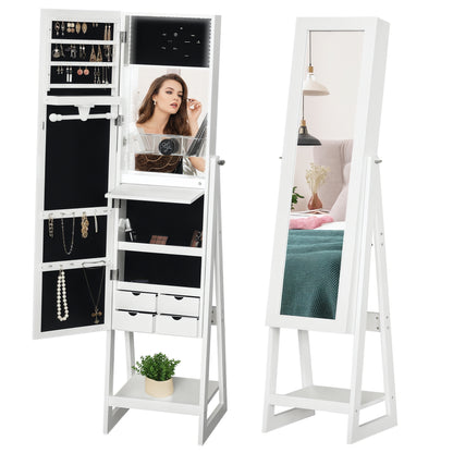 Jewellery Cabinet, Standing Mirror with LED Lights, Full-Length Mirror with Storage Drawers, Hooks and Shelves