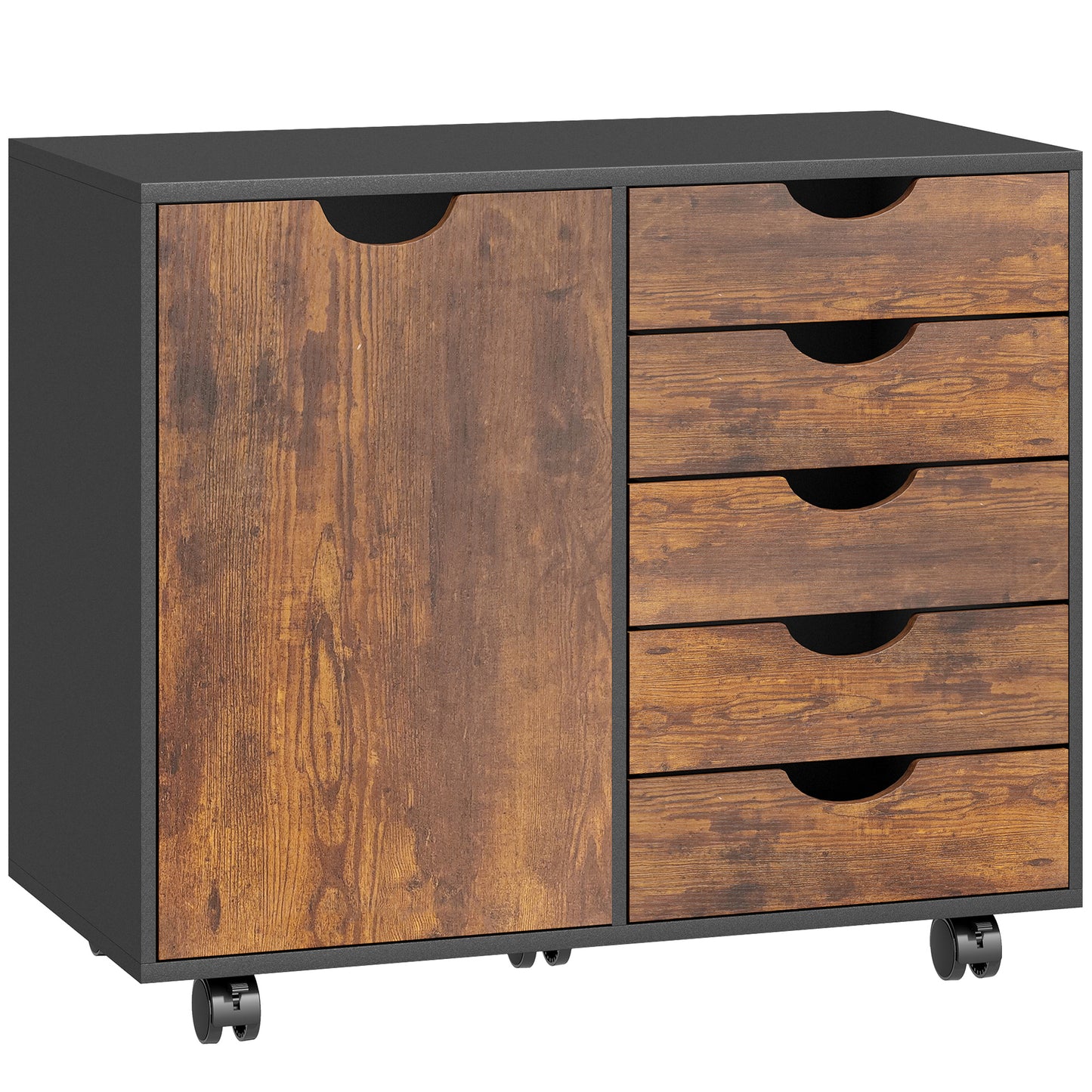 Multi-Storage Mobile Office Storage Cabinet - Rustic Brown