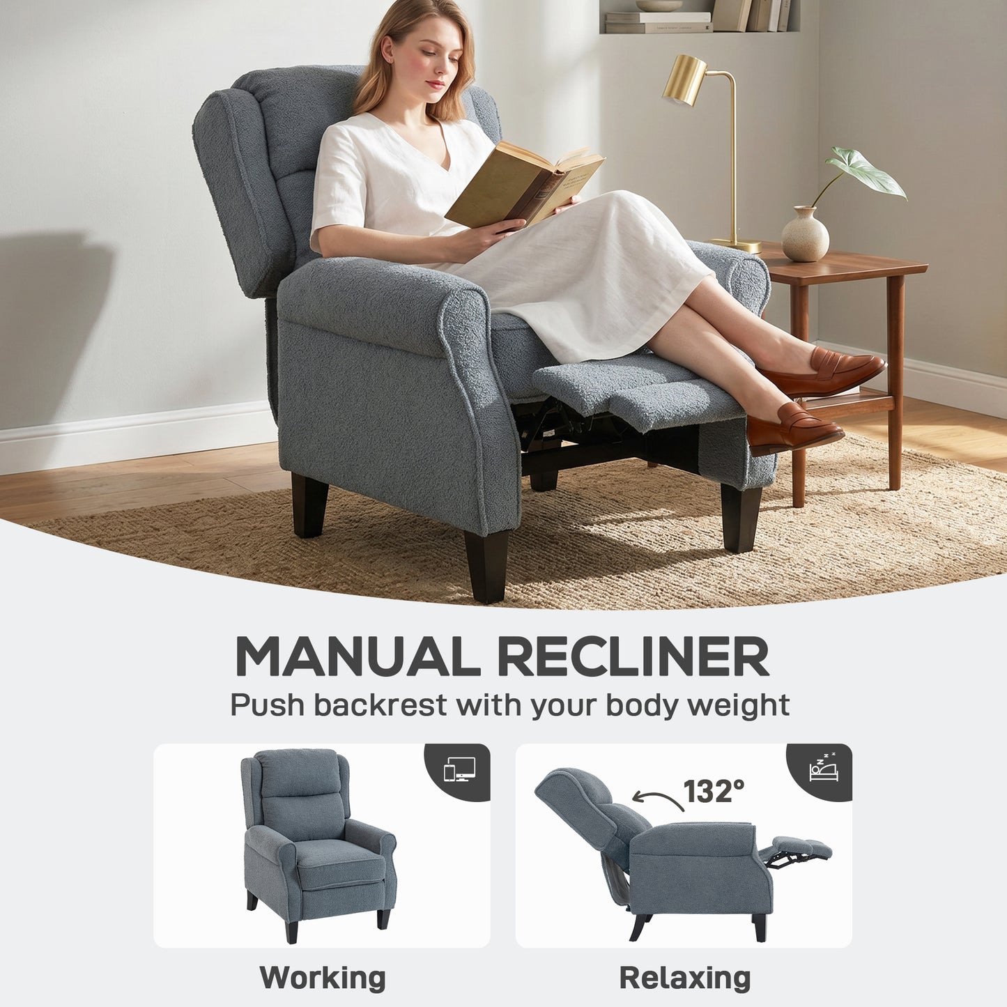 Recliner Armchair with Extended Leg Rest - Grey