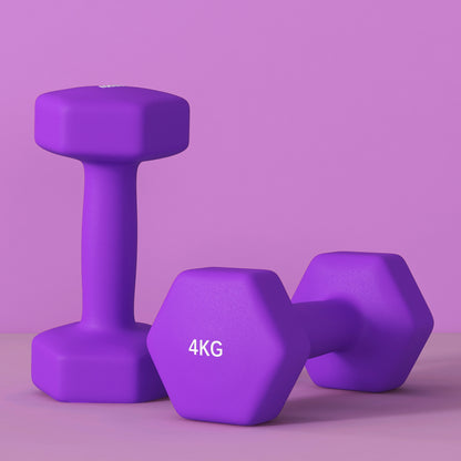 2 x 4kg Hexagonal Dumbbells Weights Set with Non-Slip Grip for Home Gym Workout, Purple