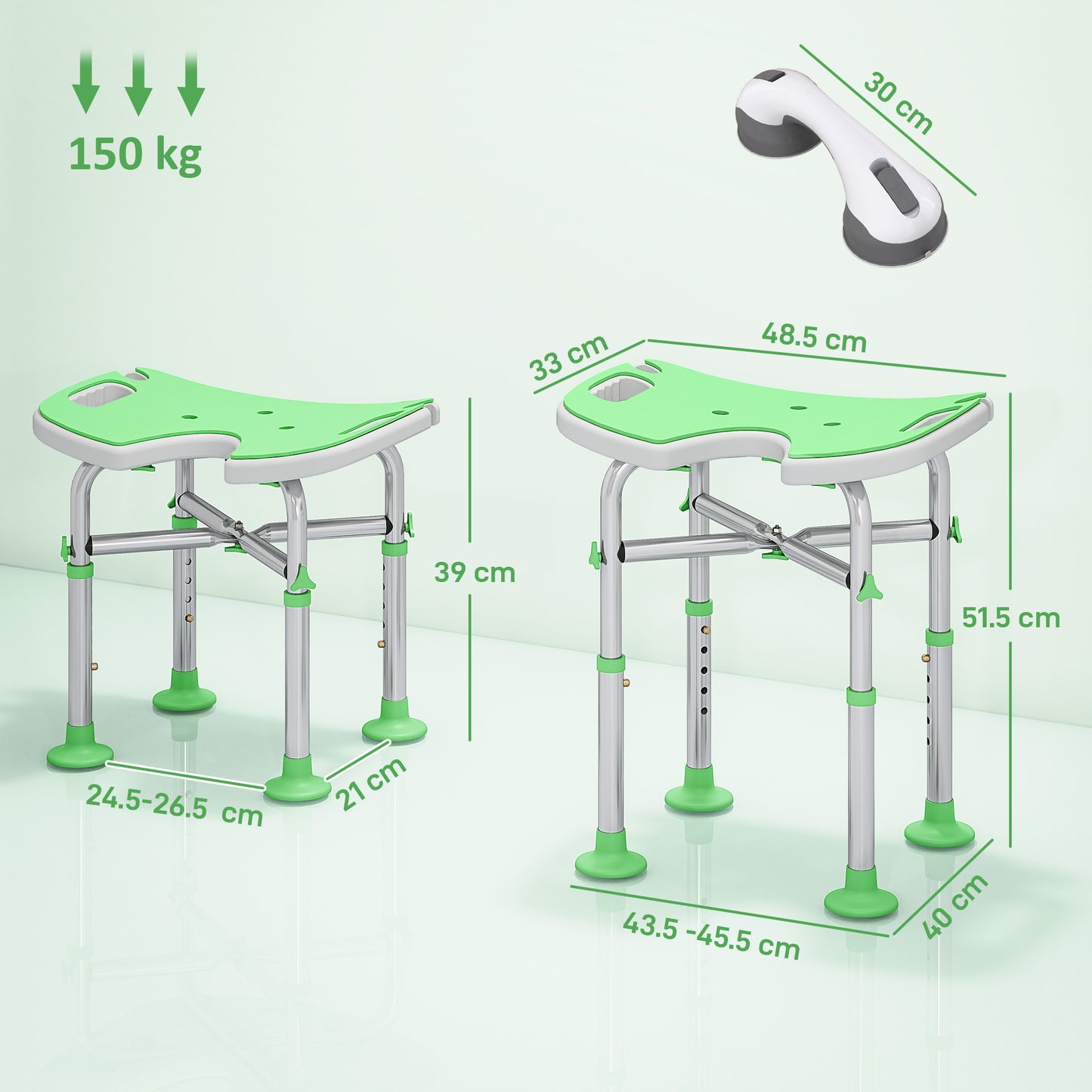 39-51.5cm 'U' Seat Padded Shower Stool - Green