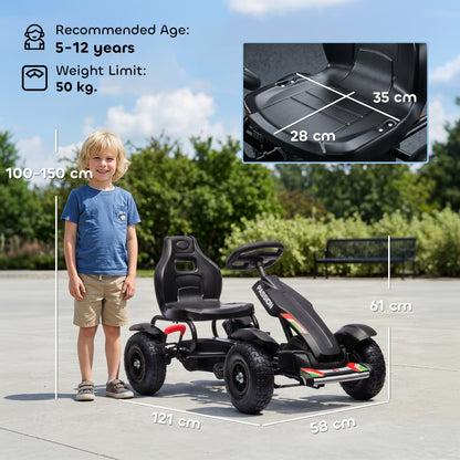 Metal Kids Pedal Go Kart with Adjustable Seat Inflatable Tyres Black