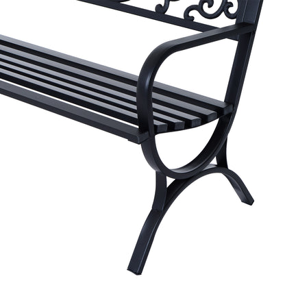 127L x 60W x 85H cm Powder Coated Garden Bench for Patio Backyard, Steel-Black