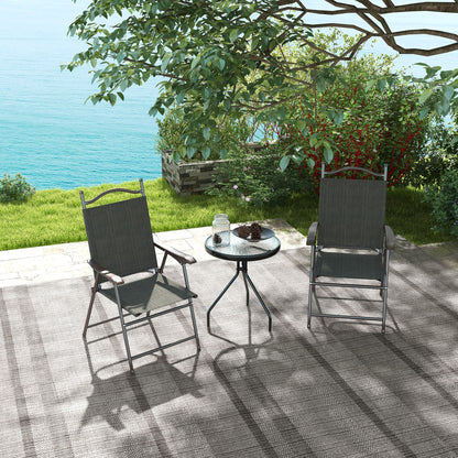 Set of Two Folding Garden Chairs, with Fabric Mesh Seats - Dark Brown