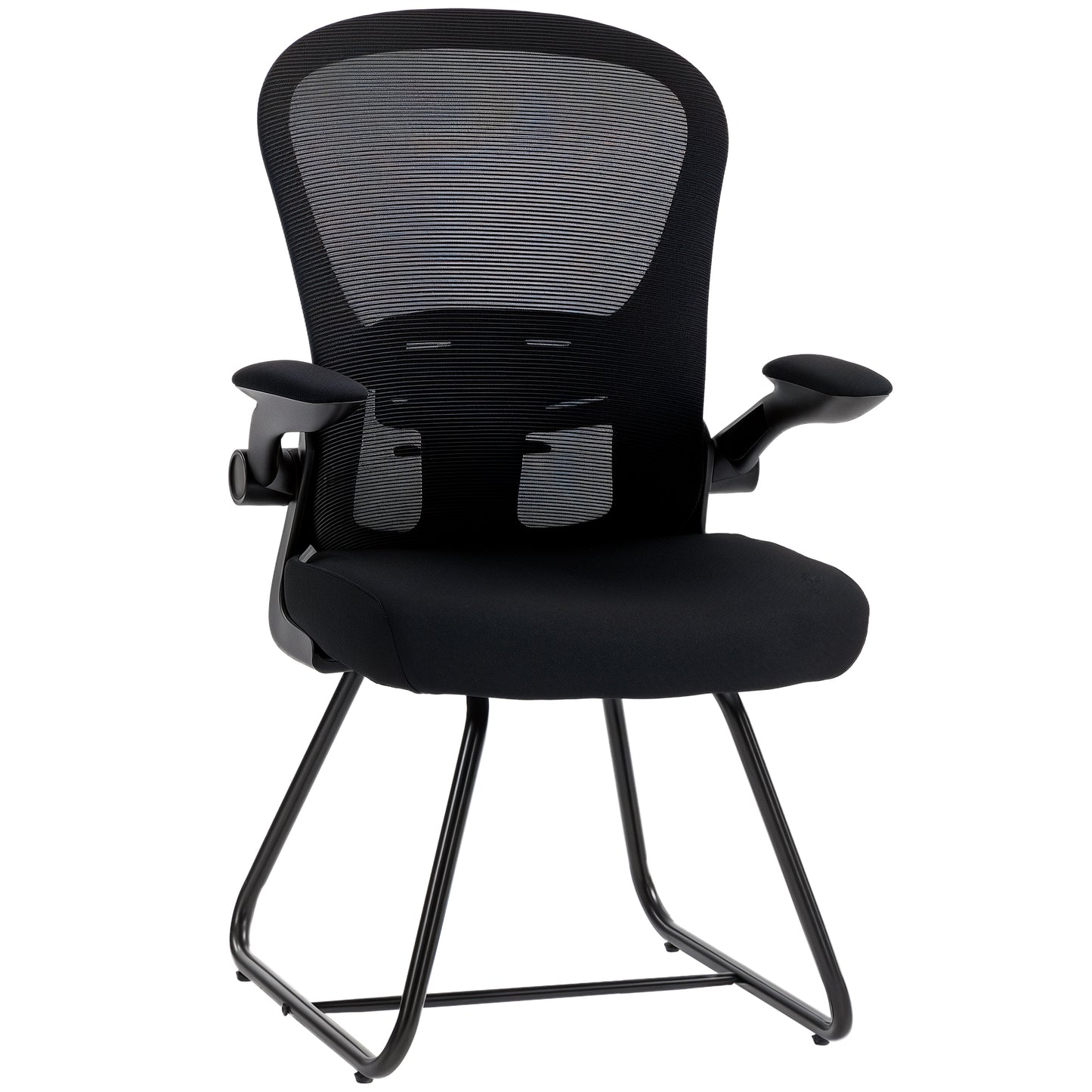 Reception Chair, Conference Meeting Office Chair with Flip-up Armrest, Mesh Backrest, Lumbar Support and Metal Base