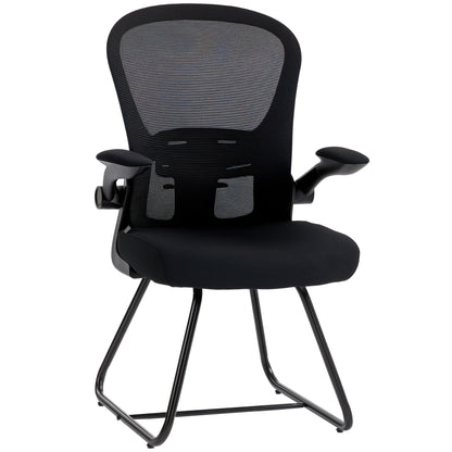 Reception Chair, Conference Meeting Office Chair with Flip-up Armrest, Mesh Backrest, Lumbar Support and Metal Base