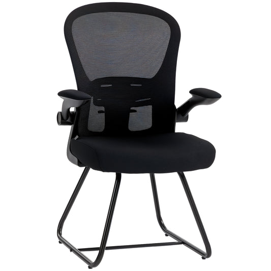 Reception Chair, Conference Meeting Office Chair with Flip-up Armrest, Mesh Backrest, Lumbar Support and Metal Base