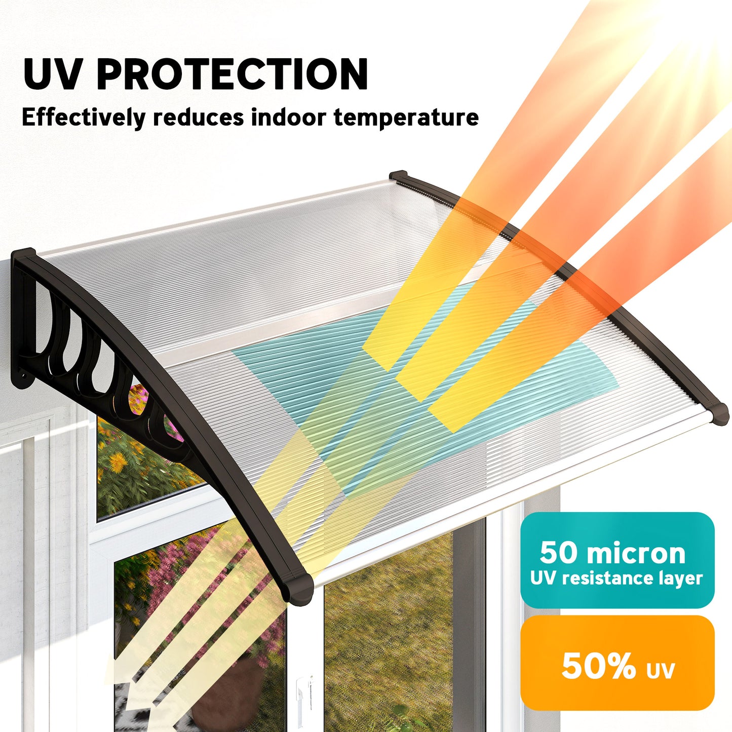 Front Door Canopy, Outdoor Awning, Rain Shelter for Window, Porch and Front/Back Door, 103 x 96.5 cm, Clear