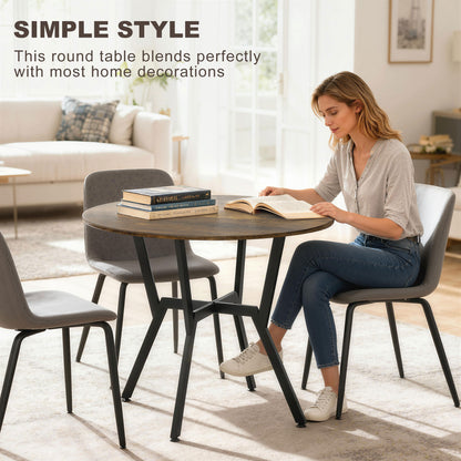 Dining Table, Round Kitchen Table with Black Legs, Anti-slip Foot Pads for Living Room, Dining Room 90 x 76 cm, Rustic Brown
