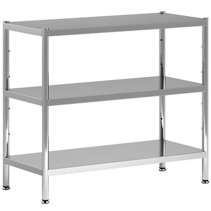3-Tier Bakers Rack with Storage, Stainless Steel Microwave Stand with Adjustable Shelves for Small Spaces
