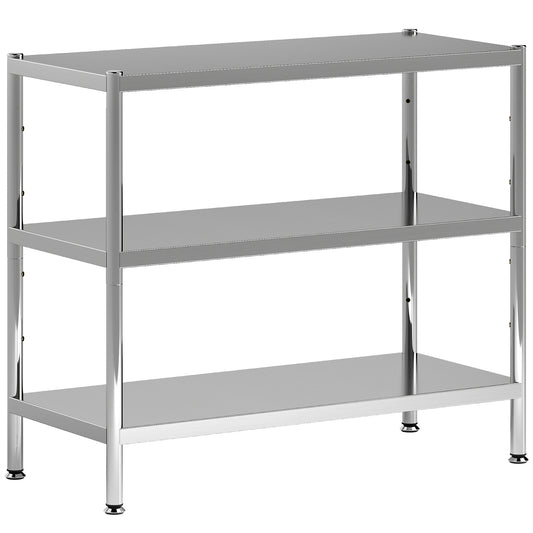 3-Tier Bakers Rack with Storage, Stainless Steel Microwave Stand with Adjustable Shelves for Small Spaces