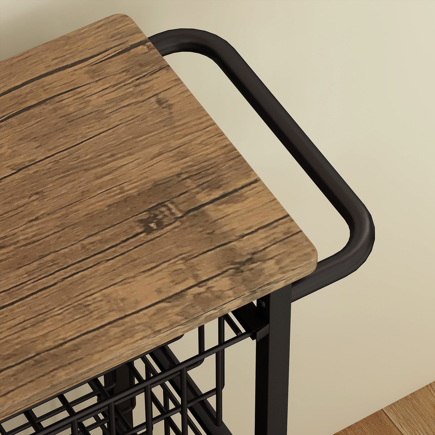 Four Basket Mobile Kitchen Island, with Brakes - Oak/Black