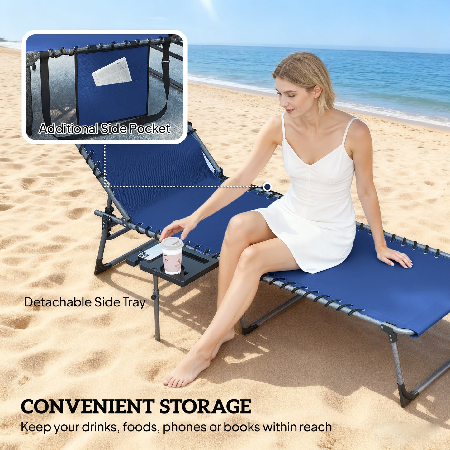Five-Position Reclining Sun Loungers Set of 2 - Dark Blue