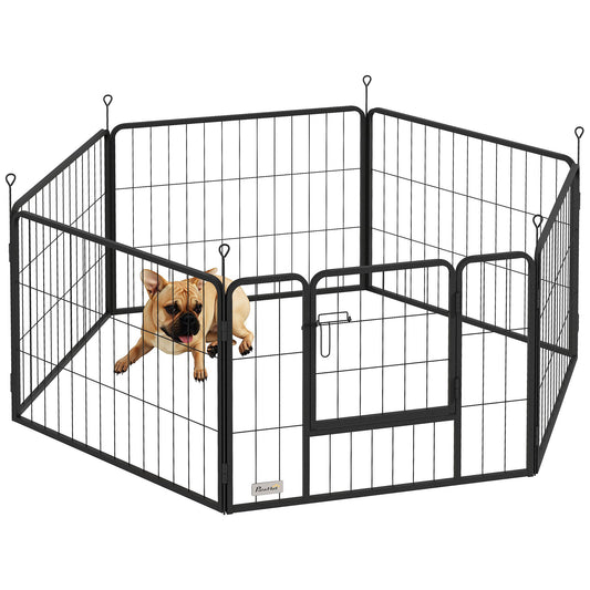 6 Panels Dog Playpen, Portable Detachable Puppy Pen with Door, for Small Dogs, 60cm High, Grey