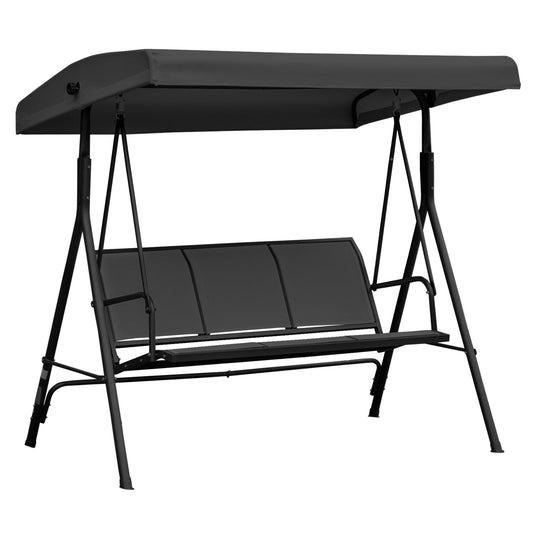 Three-Seater Garden Swing Chair, with Canopy - Black