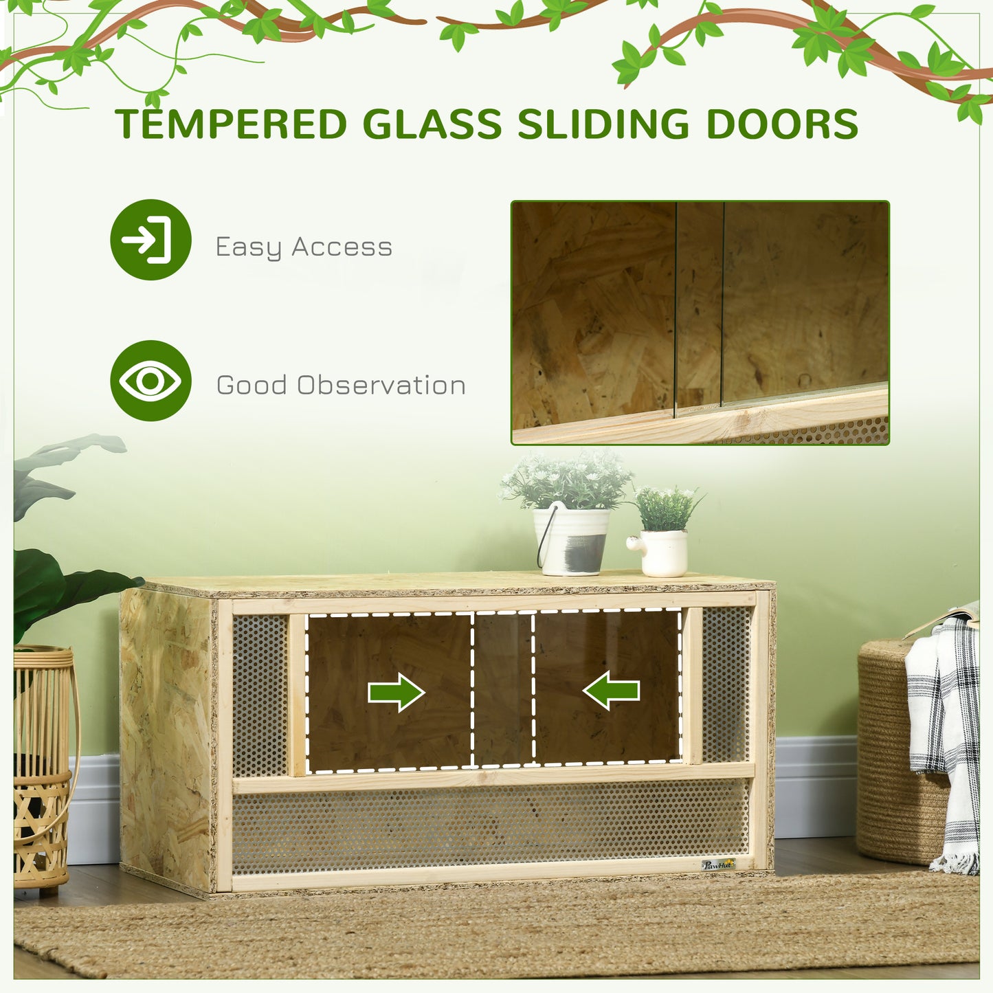 Reptile Terrarium Vivarium Habitat w/ Transparent Sliding Doors, Breathable Mesh, for Lizards, Horned Frogs