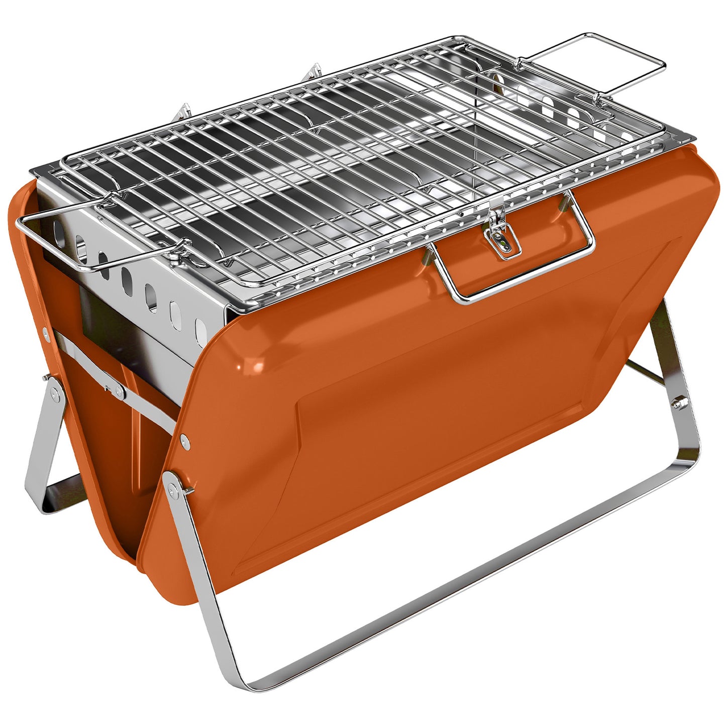 Charcoal BBQ Grill Portable Stainless Steel Barbecue with Tilting Grate for Camping Picnic Garden Orange