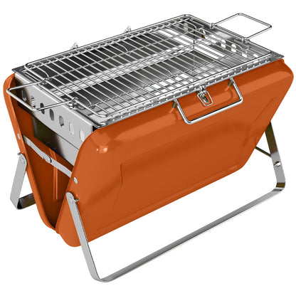 Charcoal BBQ Grill Portable Stainless Steel Barbecue with Tilting Grate for Camping Picnic Garden Orange