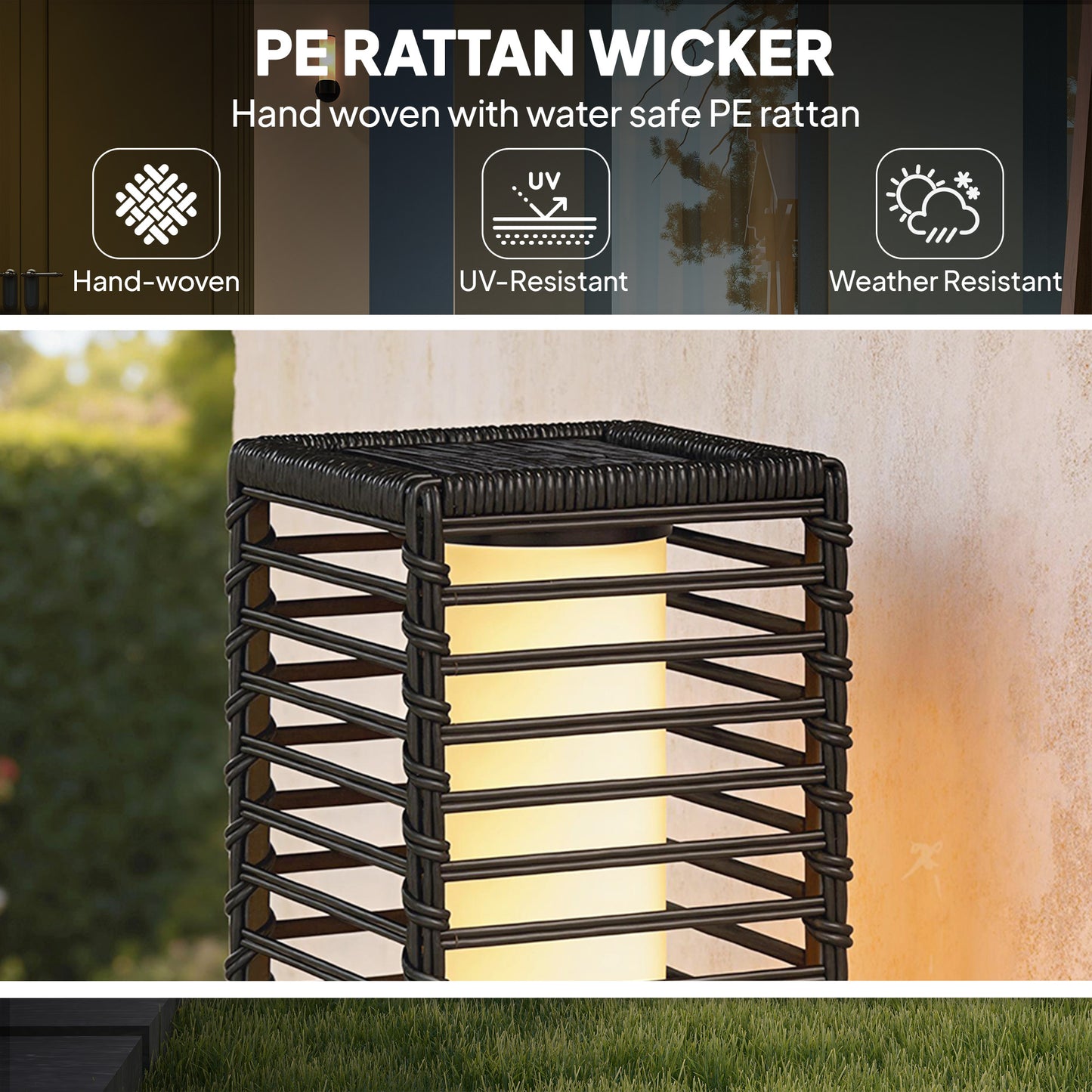 Garden Rattan Lamp, 68 cm Solar Rattan Floor Lamp, Solar Garden Light with Auto On/Off LEDs, IP44 Waterproof, Black
