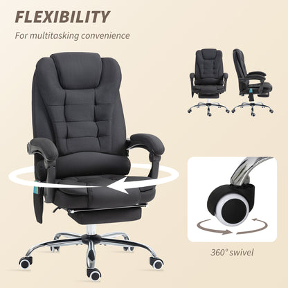 Six-Point Massage and Heated Office Chair with 135°Recline Back - Black