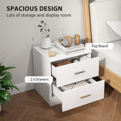 Modern Bedside Table, Beside Cabinet with 2 Drawers, for Bedroom, Living Room, White