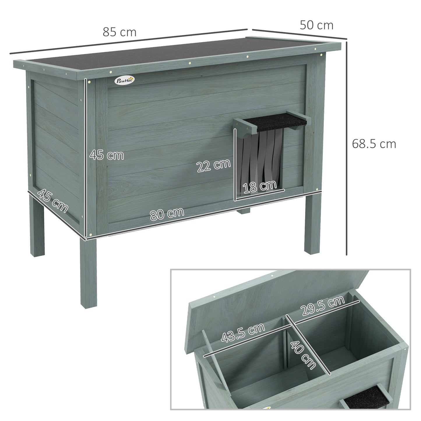 Feral Cat House, Wooden Insulated with Removable Floor, Water-Resistant Openable Roof - Charcoal Grey