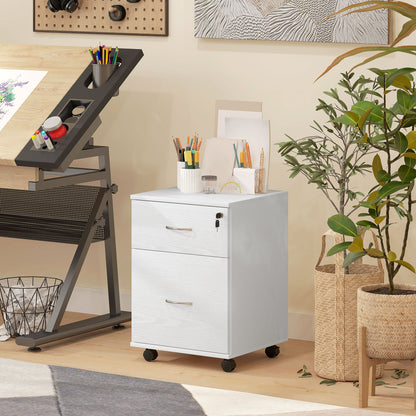 Two Drawer Lockable Filing Cabinet - White Wood Grain