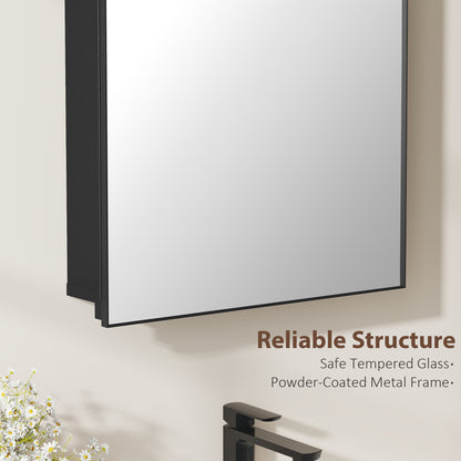 Bathroom Mirror Cabinet with Mirror, Arched Wall Mounted Bathroom Cabinet with Storage Shelves, Black
