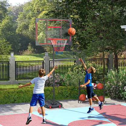 Basketball Hoop Outdoor Indoor, 210-260cm Height Adjustable Basketball Hoop with Wheels, Larger Base, for 6+ Years, Red