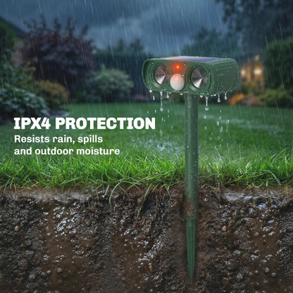 Ultrasonic Cat Repellent, PIR Motion Sensor 110°, LED Flash, Solar Cat Deterrents for Gardens UK