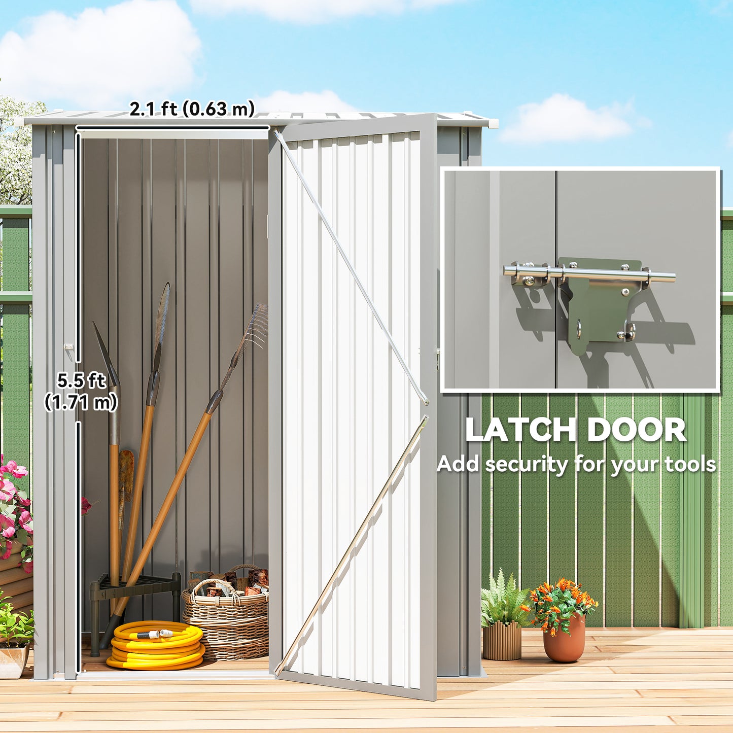 5ft x 3ft Garden Storage Shed, Outdoor Metal Shed with Sloped Roof, Aluminium Grey