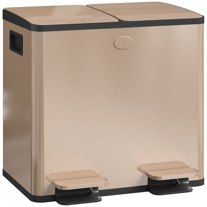 30L Dual Compartment Stainless Steel Bin, with Deodoriser Holders - Gold Tone