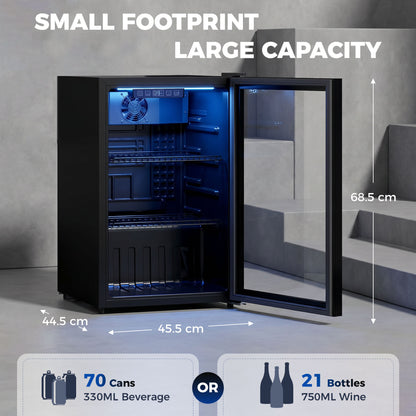 70L Drinks Fridge, 70 Can Under Counter Freestanding Beer Fridge with LED Light