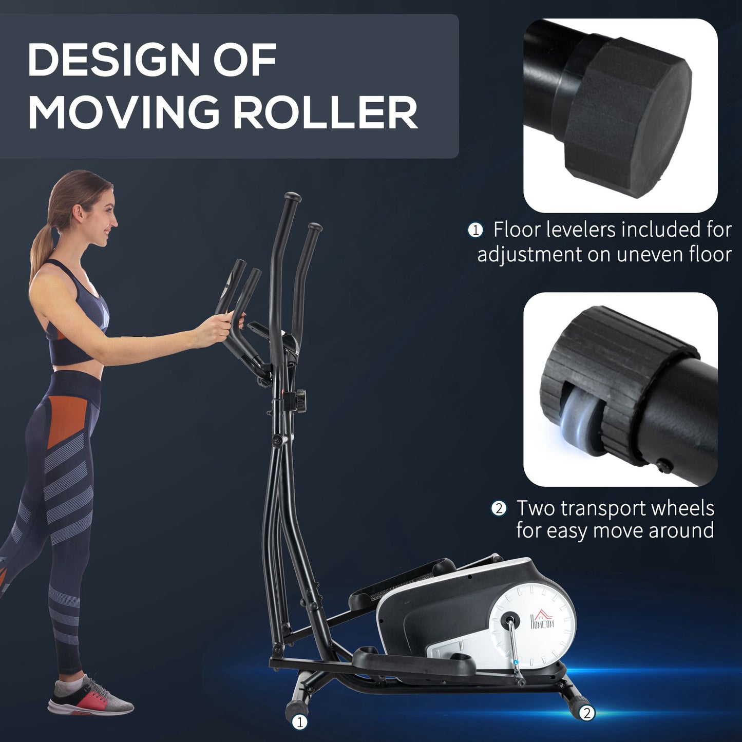 Elliptical Cross Trainer, Home Cardio Workout Machine with Eight Level Magnetic Resistance, LCD Monitor, Heart Rate Sensor