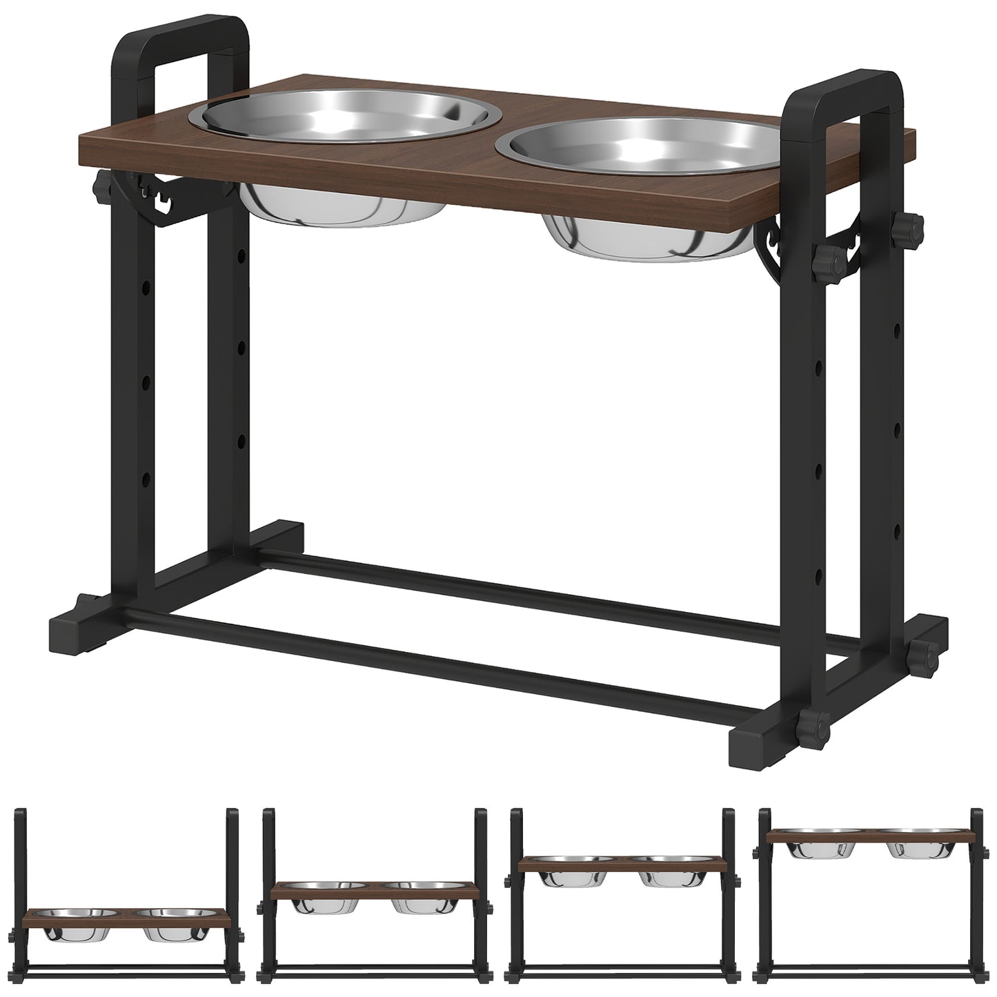 Raised Dog Bowls with Stand, 4 Heights Adjustable Pet Feeder with 3 Adjustable Angles for Small, Medium & Large Breeds, Brown