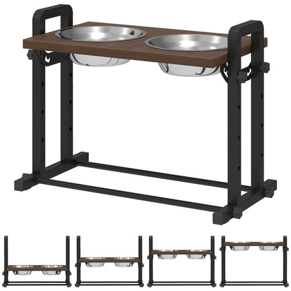 Raised Dog Bowls with Stand, 4 Heights Adjustable Pet Feeder with 3 Adjustable Angles for Small, Medium & Large Breeds, Brown