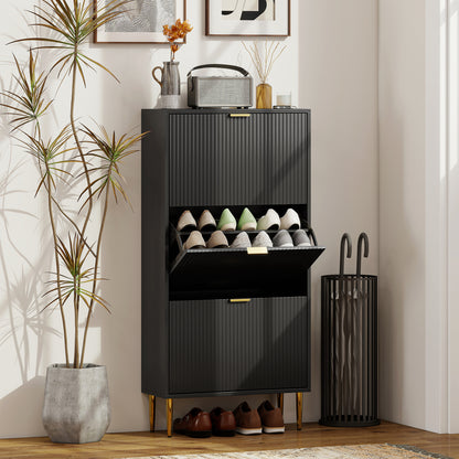 Elegant Three-Drawer Shoe Cabinet - Black