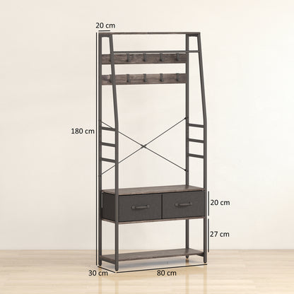 Coat Rack with Shoe Storage, Hall Tree, Industrial Coat Stand with Shoe Bench, 10 Removable Hooks