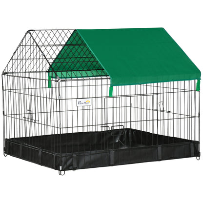 Rabbit Cage Guinea Pig Playpen Small Animal House for Kitties Puppies, w/ Water Proof Oxford Roof Floor 90 x 75 x 75 cm