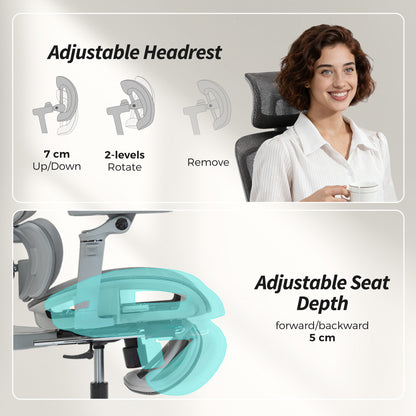 Ergonomic Office Chair, High Back Mesh Desk Chair, Grey